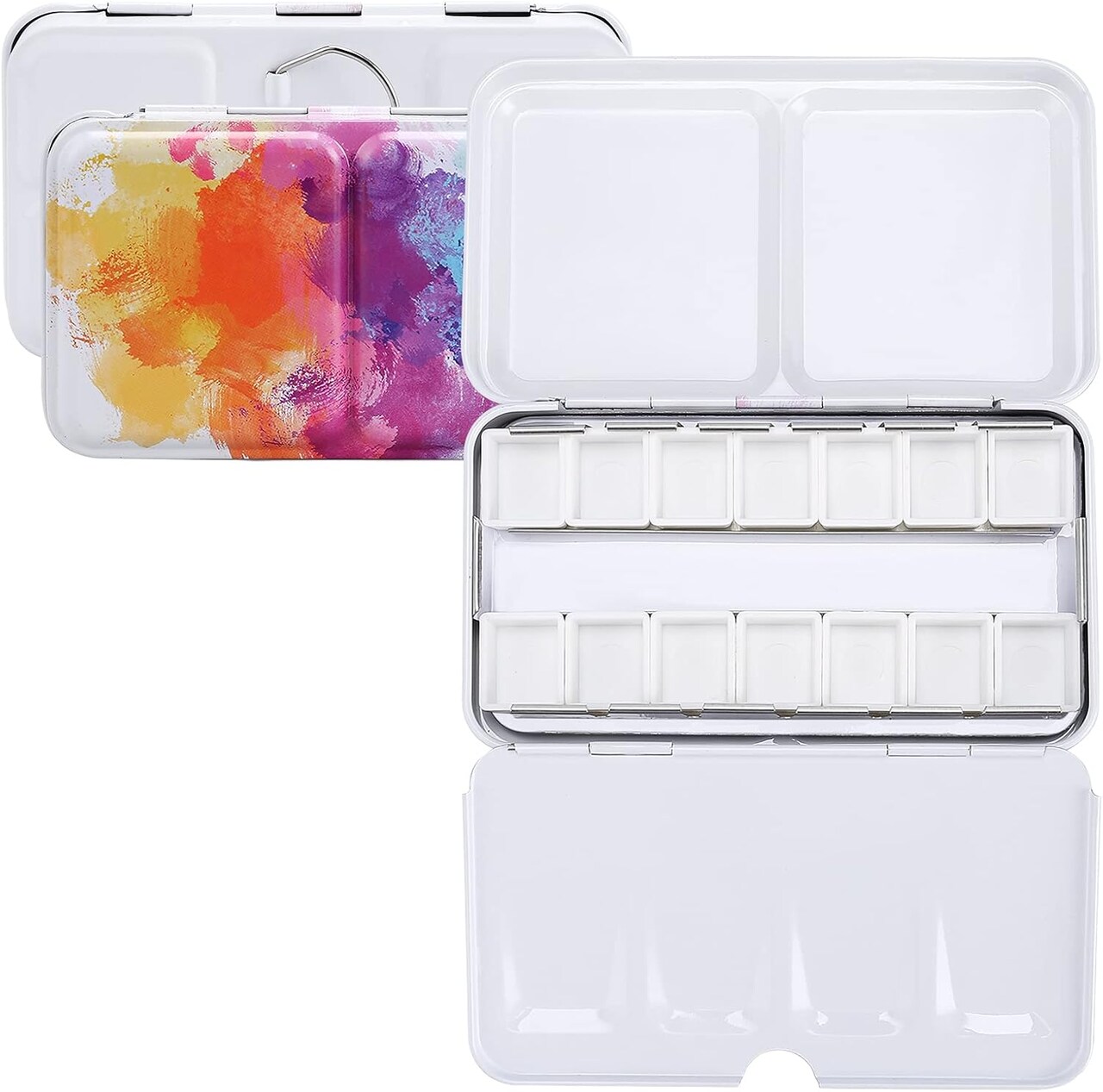 Empty Watercolor Palette, Empty Watercolor Tin Box Palette Paint Case, Foldable Watercolor Paint Palette with 12 Empty Half Pans for Watercolor and Acrylic Painting